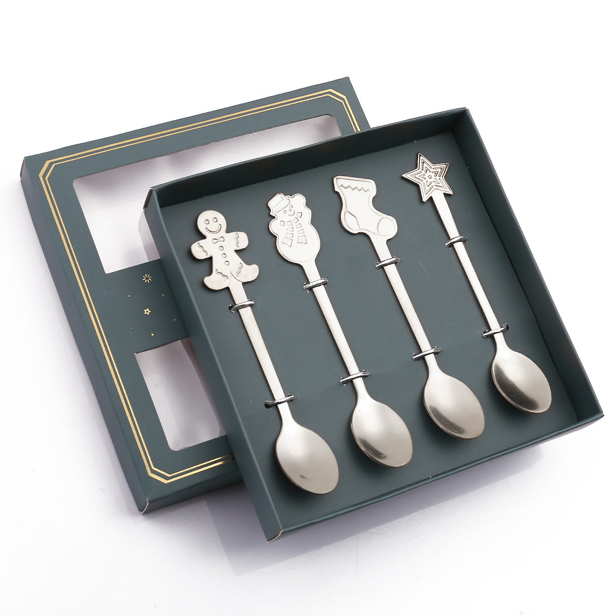 Set van 4 zilveren kerstlepels van Aulica, perfect voor kerstdesserts en toetjes.
