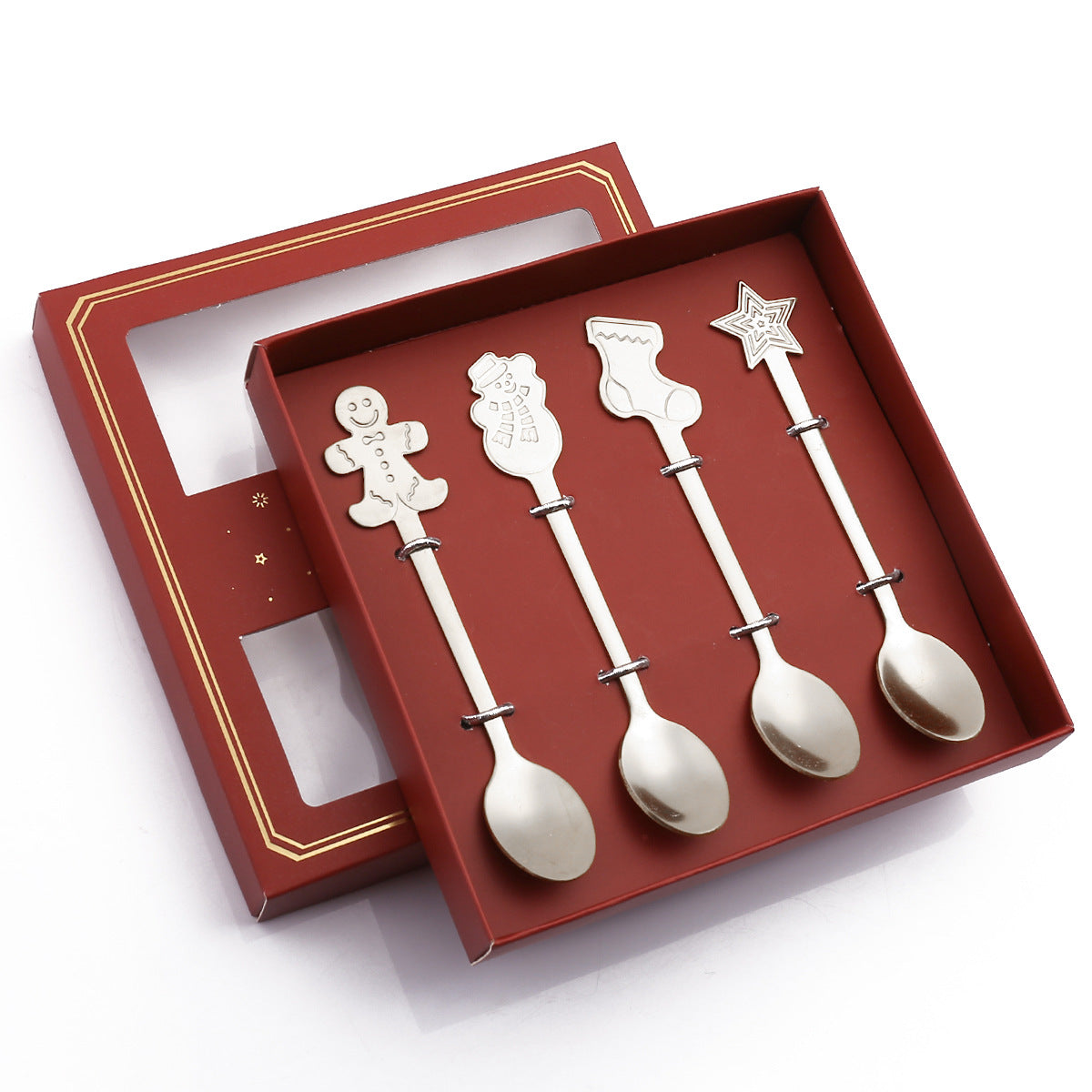 Set van 4 zilveren kerstlepels van Aulica, perfect voor kerstdesserts en toetjes.
