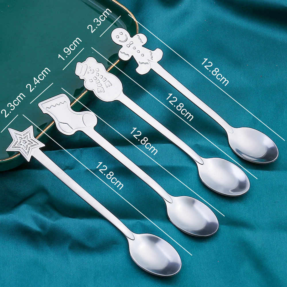Set van 4 zilveren kerstlepels van Aulica, perfect voor kerstdesserts en toetjes.