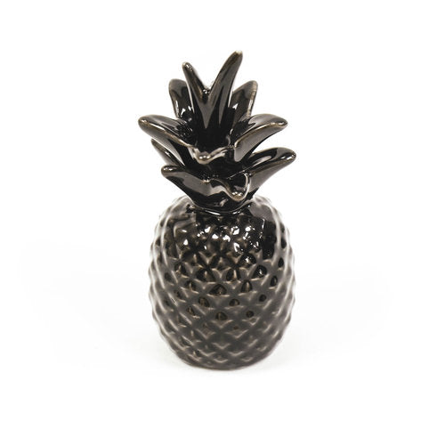 Zwarte keramische ananas van Housevitamin, perfect voor moderne interieurs, formaat 5x5x11 cm.