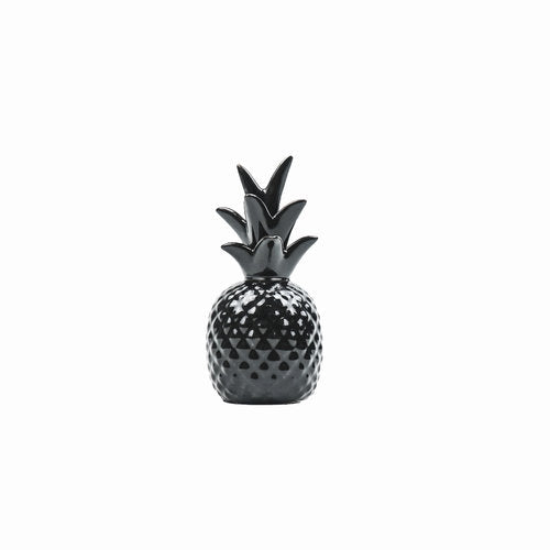 Zwarte keramische ananas van Housevitamin, perfect voor moderne interieurs, formaat 5x5x11 cm.