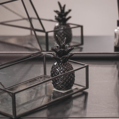 Zwarte keramische ananas van Housevitamin, perfect voor moderne interieurs, formaat 5x5x11 cm.
