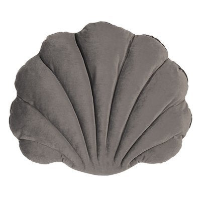 Grijs sierkussen in schelpvorm, vintage stijl, 38x48 cm, perfect voor elk interieur.