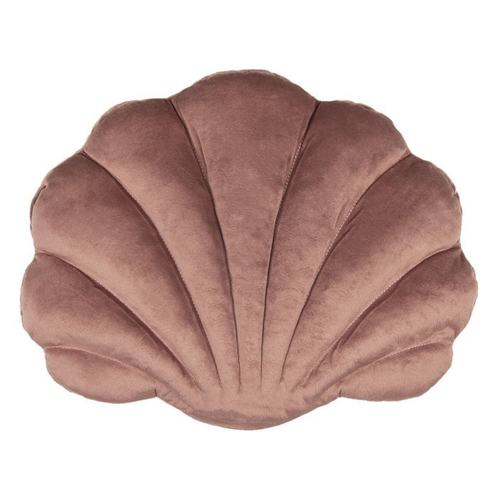 Oudroze sierkussen in schelpvorm, vintage stijl, 28x38 cm, perfect voor bank, stoel of fauteuil.