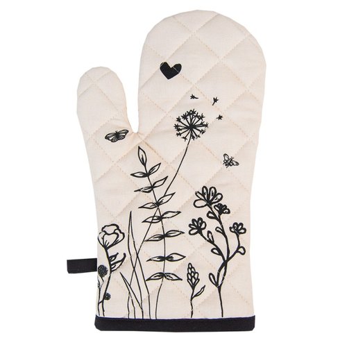 Beige ovenwant met flora en fauna print van Clayre & Eef, gemaakt van 100% katoen.