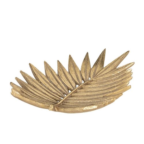 Gouden decoratief schaaltje in de vorm van een palmblad van Clayre & Eef, 18x15x3 cm, ideaal voor interieurdecoratie.