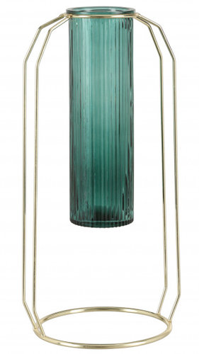 Vaas Tobias van Mica Decorations, groen glas met gouden afwerking, 15x13x30 cm, perfecte tulpenvaas in Art Deco-stijl.
