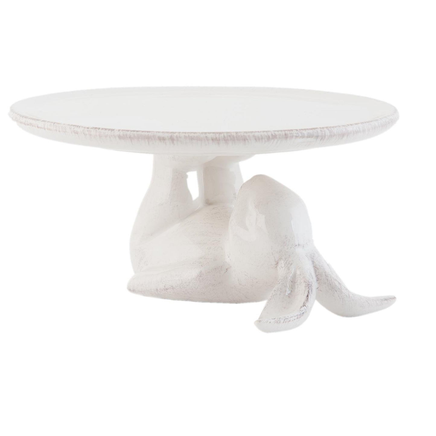 Wit keramieken gebaksplateau met konijn ontwerp, perfect voor Pasen, high tea, en paasbrunch.
