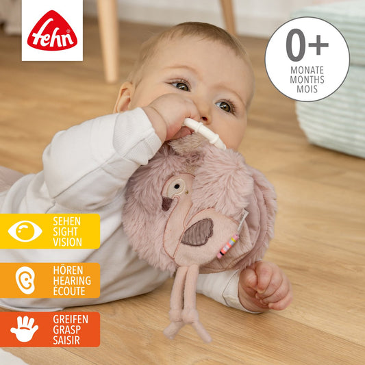 Activiteitenboekje flamingo van Fehn voor baby’s met knisperpapier en piepje