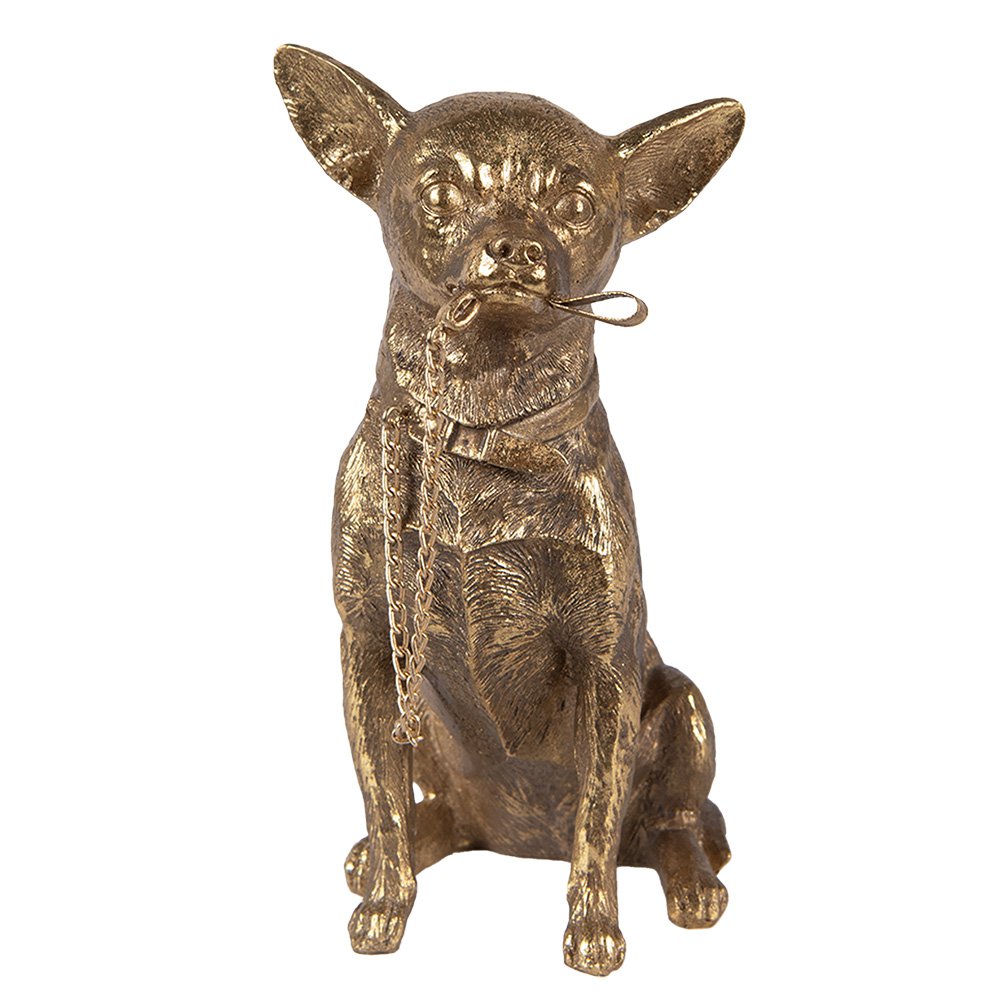 Gouden chihuahua beeld als decoratie, perfect voor hondenliefhebbers en chihuahua fans. Modern beeld van een hond voor interieurdecoratie op vensterbank of tafel.