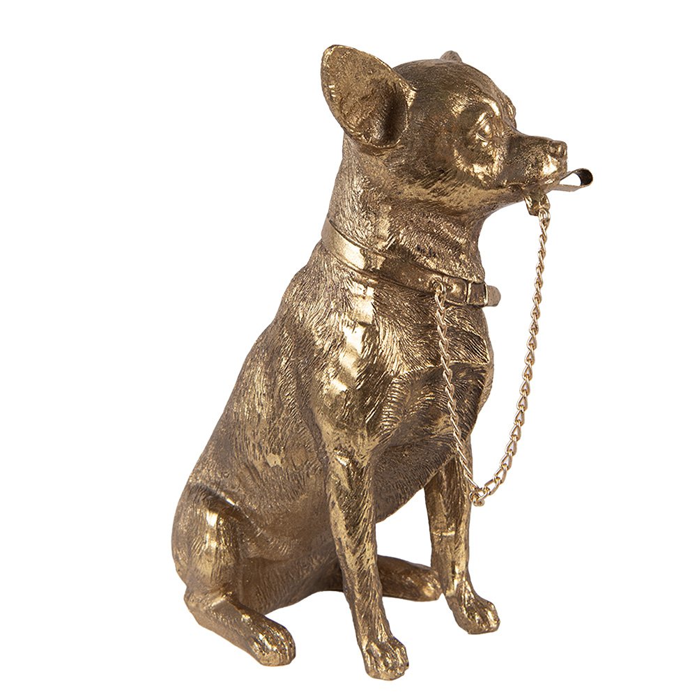 Gouden chihuahua beeld als decoratie, perfect voor hondenliefhebbers en chihuahua fans. Modern beeld van een hond voor interieurdecoratie op vensterbank of tafel.