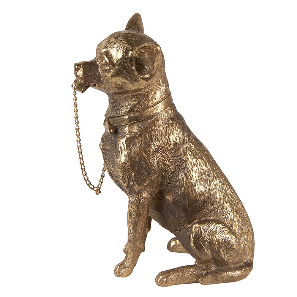 Gouden chihuahua beeld als decoratie, perfect voor hondenliefhebbers en chihuahua fans. Modern beeld van een hond voor interieurdecoratie op vensterbank of tafel.