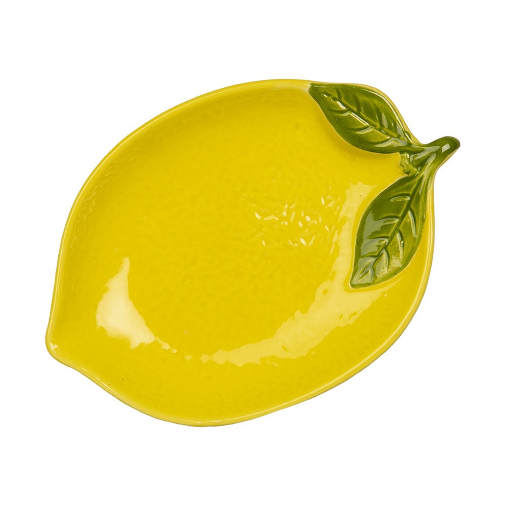 Geel keramieken citroen schaaltje van Clayre & Eef – Mediterrane stijl, perfect voor desserts en kleine hapjes.