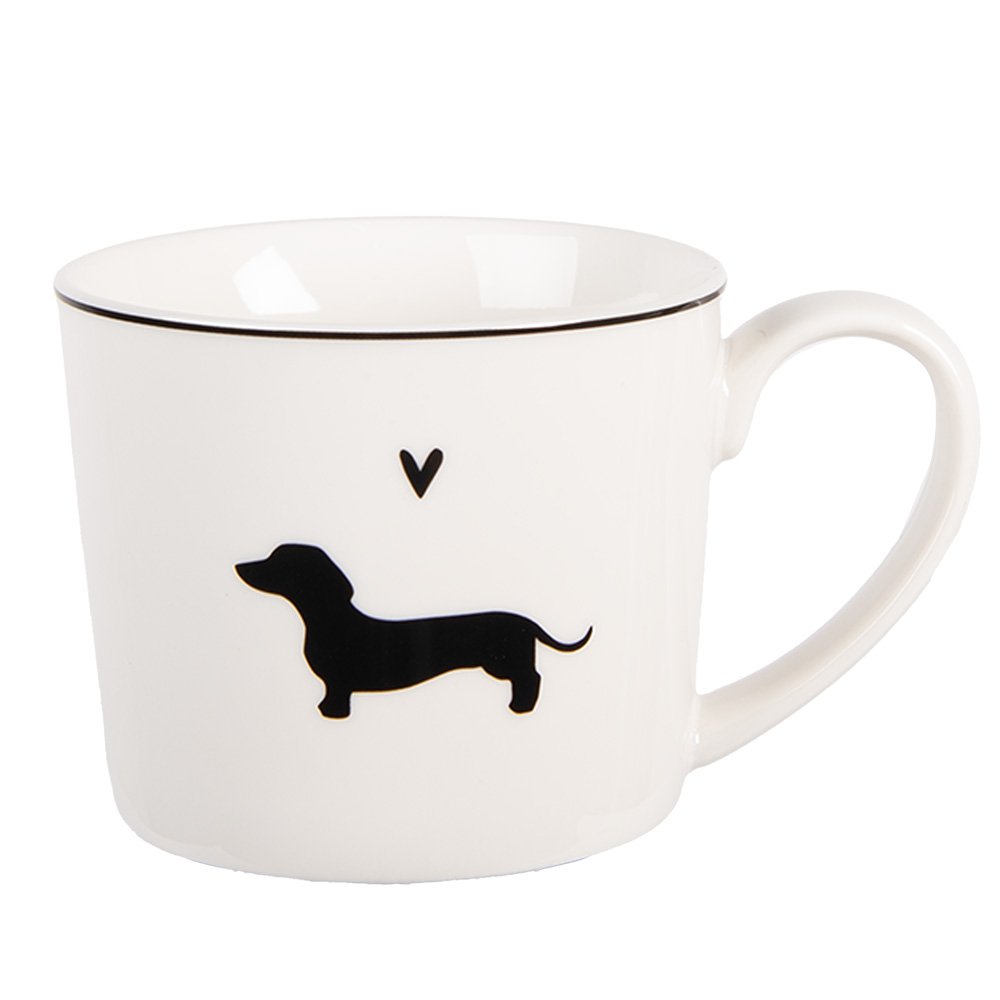 Koffiemok Teckel Love van Clayre & Eef, keramiek, 275 ml, met hartje en teckelmotief, ideaal voor hondenliefhebbers