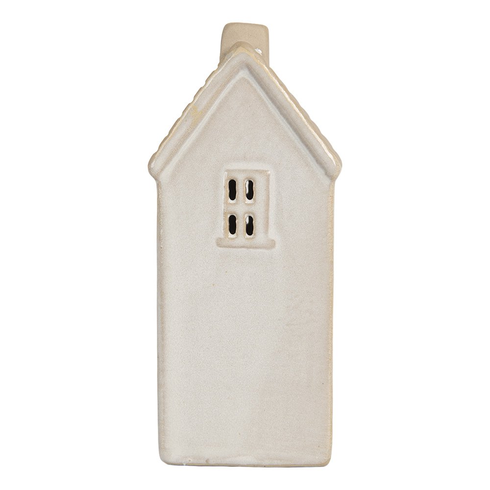 Beige decoratief LED huisje van Clayre & Eef met warm licht, perfect voor kerstdecoratie en sfeervol interieur