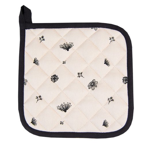 Beige pannenlap van Clayre & Eef met wildbloemen en vlinderprint, ideaal voor veilig koken en bakken.