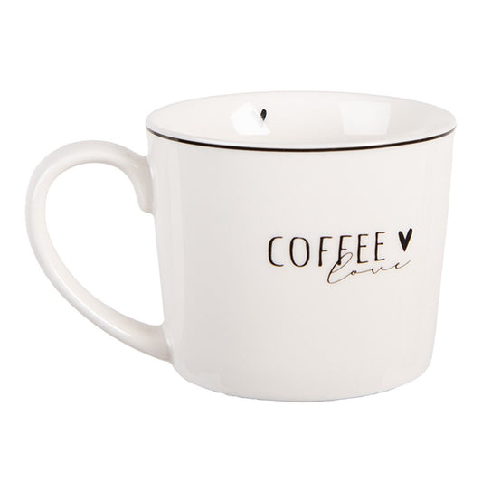 Clayre & Eef mok Coffee Love – koffiemok in wit en zwart met hartje voor gezellig koffiemoment