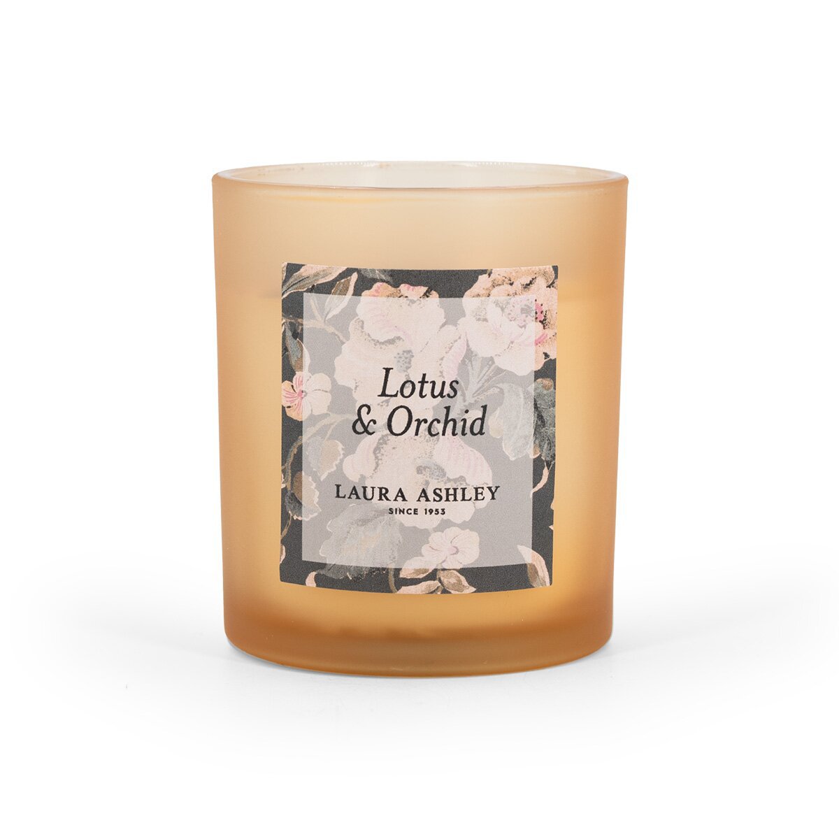 Laura Ashley geurkaars Lotus & Orchid – oranje geurkaars met luxe bloemige geur voor een sfeervol interieur.