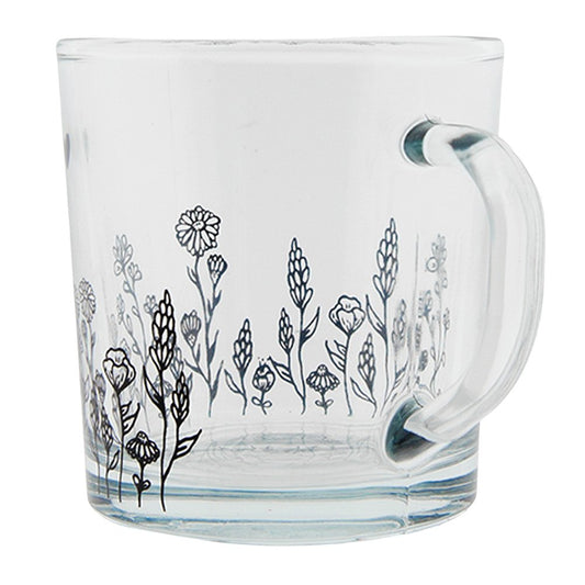 Glazen theeglas Flora en Fauna van Clayre & Eef met bloemen en hartje, geschikt voor koffie of thee