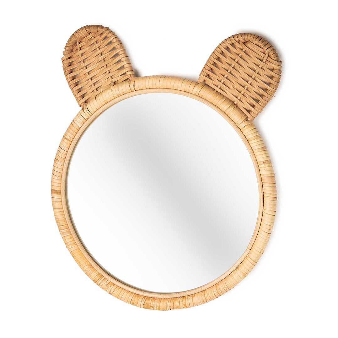 KidsDepot Minon kinderspiegel berenhoofd van bamboe, perfecte aanvulling voor een natuurlijke kinderkamer.