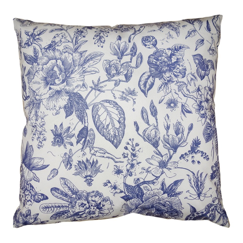 Kussenhoes Clayre & Eef met blauw bloemenpatroon, wit met blauw, 45x45 cm, landelijk interieur.