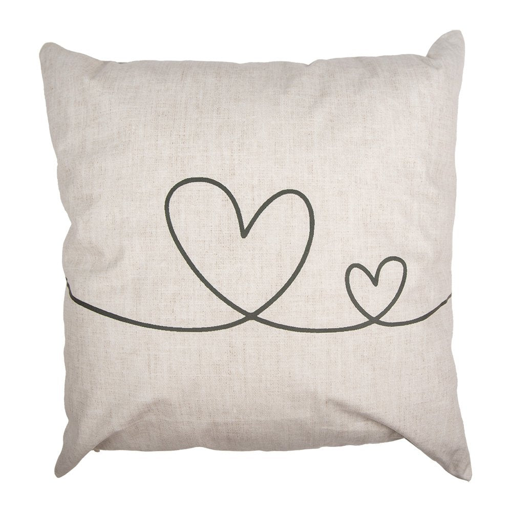 Beige kussenhoes met hartjesmotief en groene achterzijde, 45x45 cm – Clayre & Eef