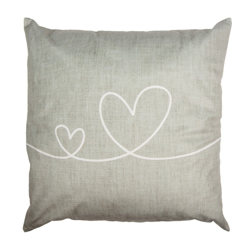 Beige kussenhoes met hartjesmotief en groene achterzijde, 45x45 cm – Clayre & Eef