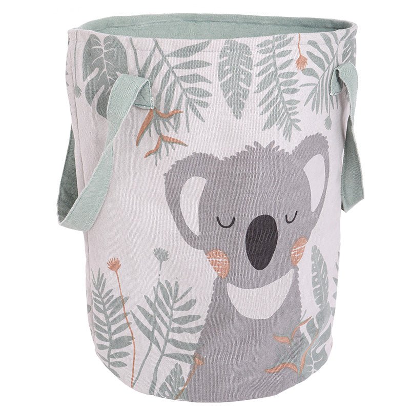 Opbergmand Koala, speelgoedmand met monstera bladeren, 100% katoen, grijs en groen, 30x30x40 cm, Nattiot
