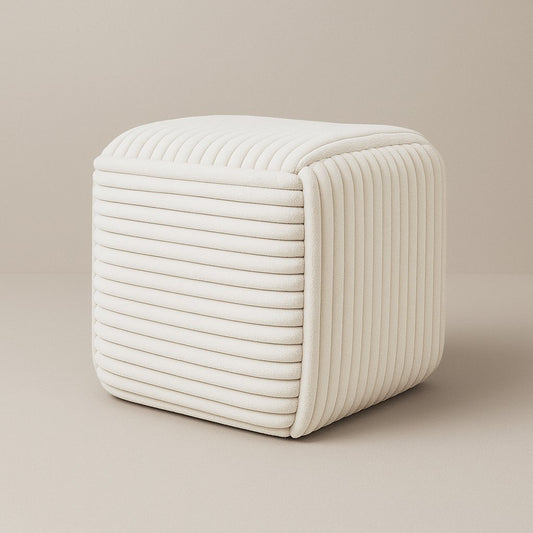 Beige vierkante ribfluwelen poef Wiki van Mondex.