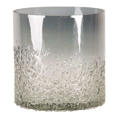 Waxinelichthouder van Clayre & Eef in blauw gerookt glas, 10x10 cm, passend bij interieurtrends 2024.
