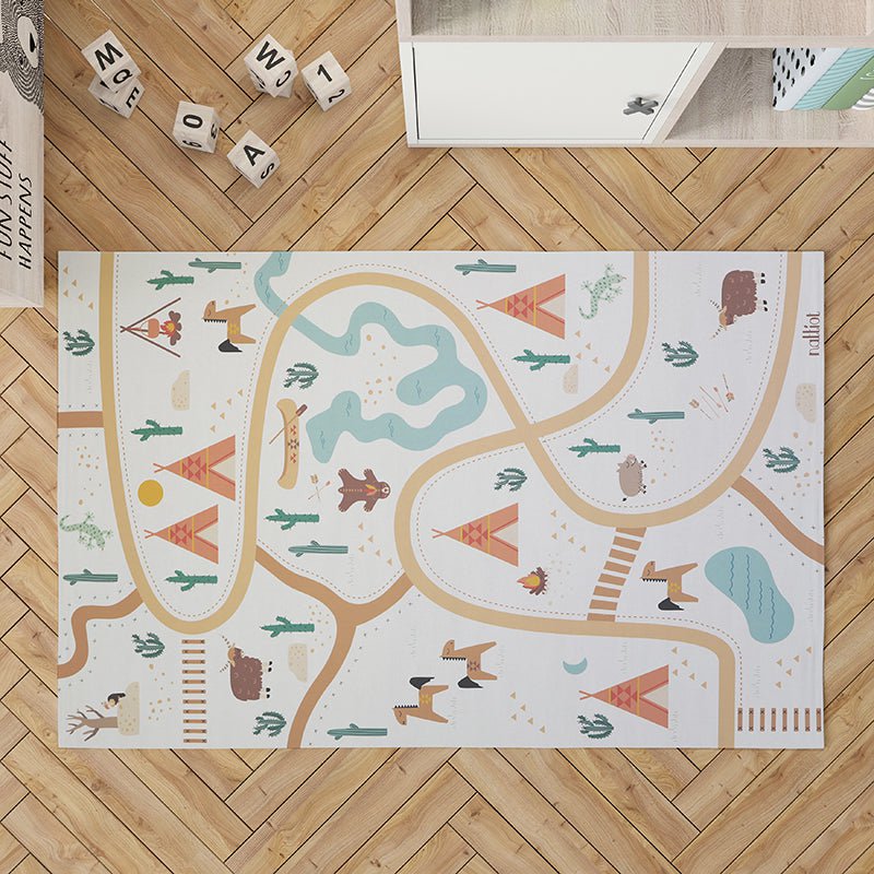 Speelkleed Super Western met wilde westen thema, inclusief tipi tenten, cactussen, paarden en bergen. Perfect voor peuters en geschikt voor binnen en buiten spelen.