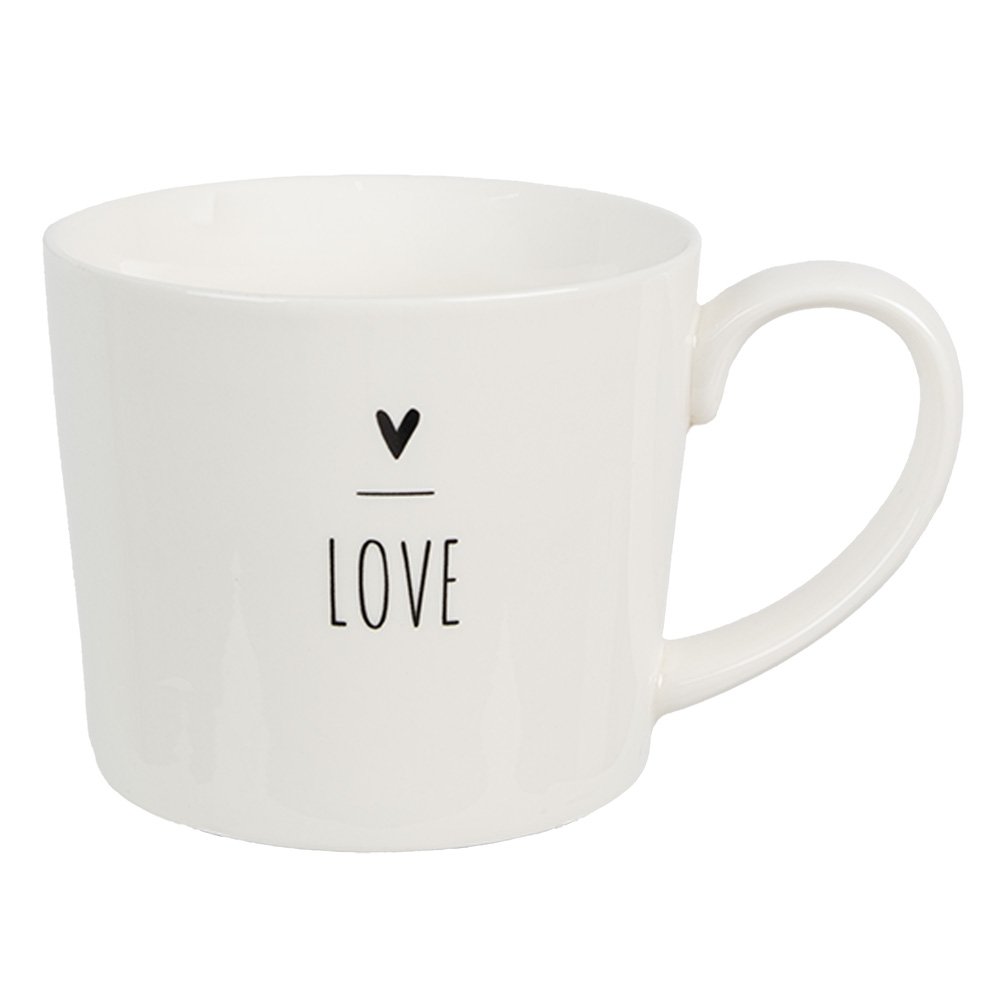 Witte koffiemok van Clayre & Eef met hart en Love-opdruk, 275 ml, ideaal voor koffie of thee.