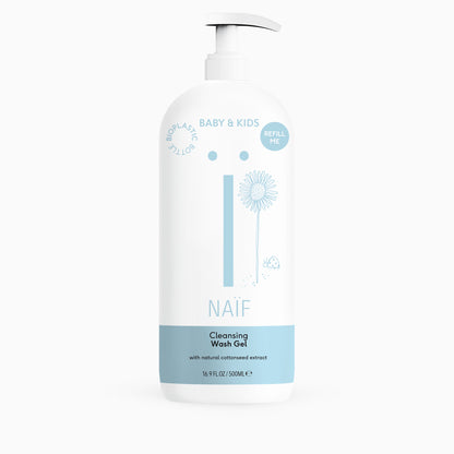 Naïf Reinigende Wasgel voor Baby & Kids 500ml, natuurlijke ingrediënten, katoenzaadolie, plantaardige glycerine, zachte wasgel voor baby's en kinderen