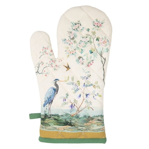 Birds in Paradise ovenwant van Clayre & Eef, beige met groen en wit patroon, 100% katoen, 18x30 cm