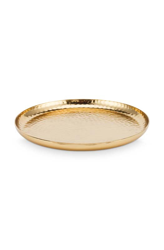 Gouden dienblad van vtwonen, diameter 22 cm, perfect als decoratieve schaal.