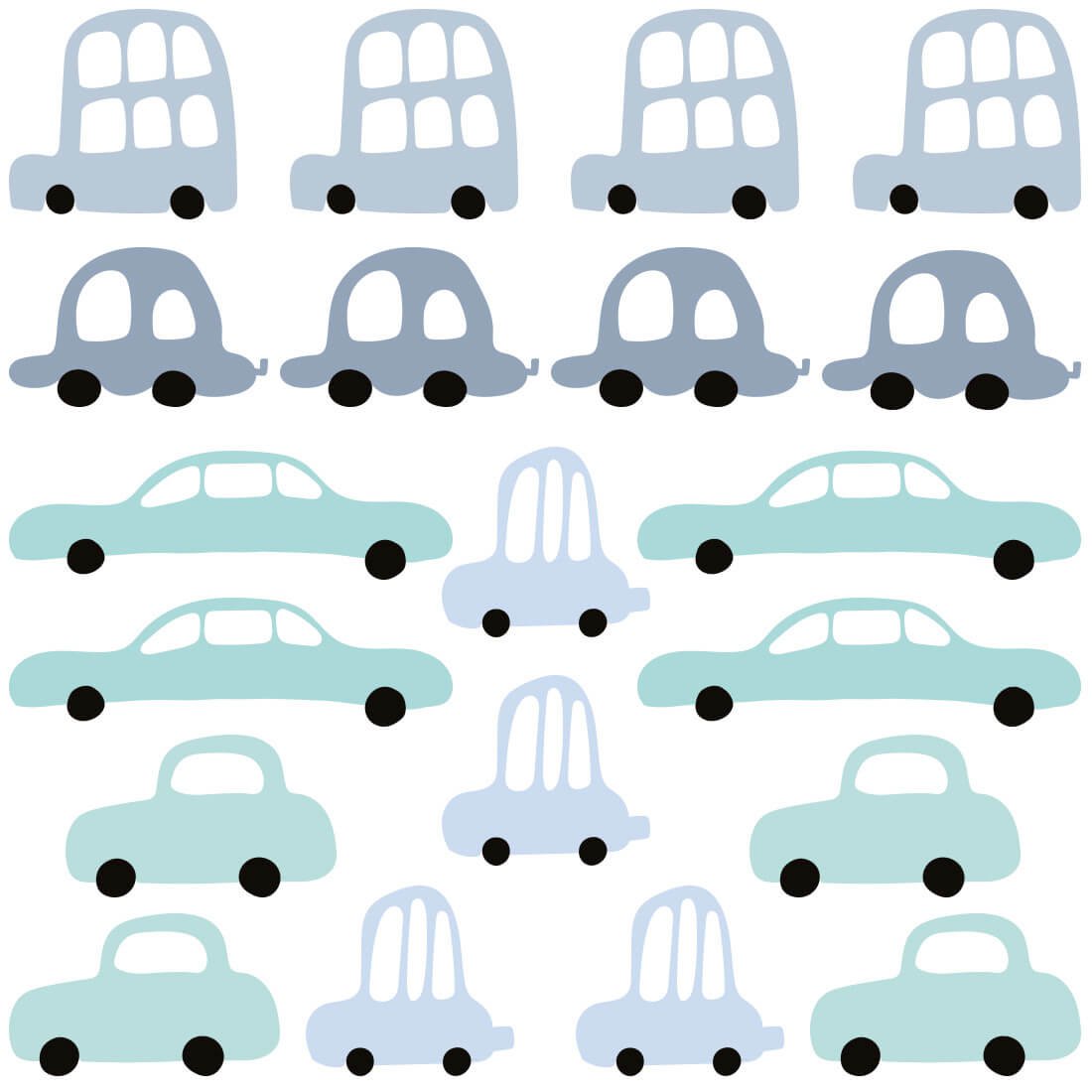 Set van 20 blauwe en mintkleurige muurstickers met auto’s, ideaal als muurdecoratie voor de kinderkamer.