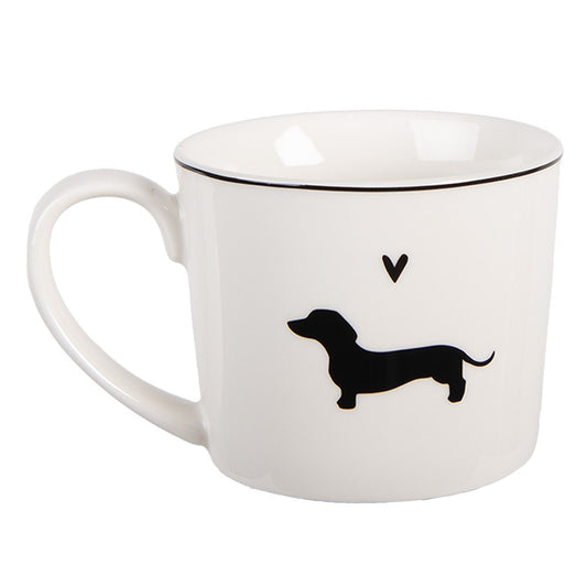 Koffiemok Teckel Love van Clayre & Eef, keramiek, 275 ml, met hartje en teckelmotief, ideaal voor hondenliefhebbers
