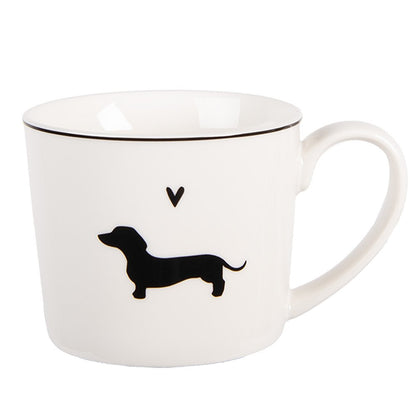 Koffiemok Teckel Love van Clayre & Eef, keramiek, 275 ml, met hartje en teckelmotief, ideaal voor hondenliefhebbers