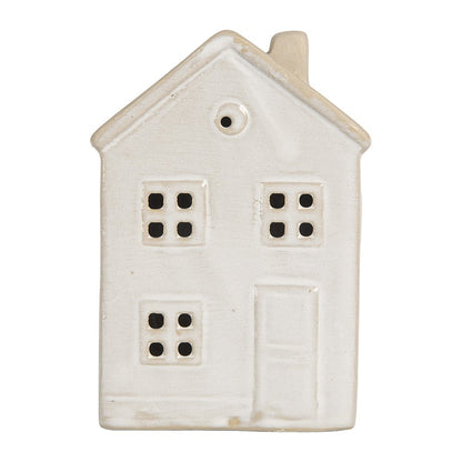 Beige LED decoratief huisje van Clayre & Eef met warm licht – sfeervolle kerstdecoratie voor vensterbank of tafel