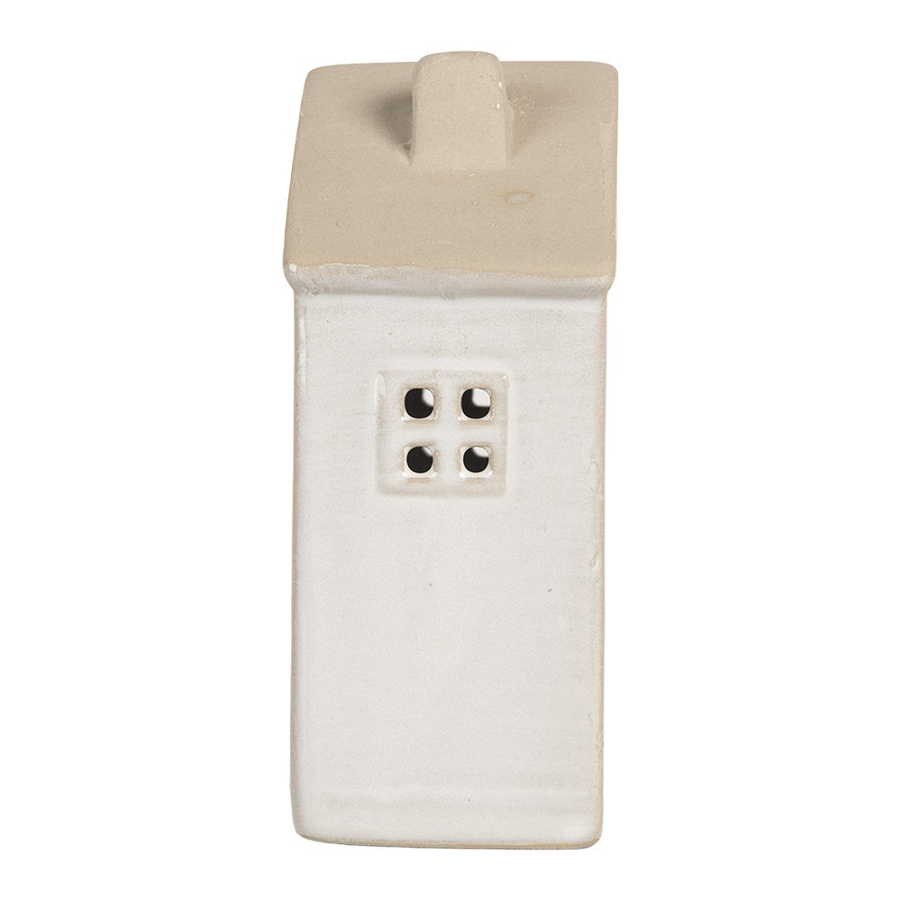 Beige LED decoratief huisje van Clayre & Eef met warm licht – sfeervolle kerstdecoratie voor vensterbank of tafel