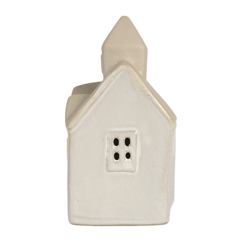 Beige decoratief LED huisje “Kerk” van Clayre & Eef met warm licht – sfeervolle kerstdecoratie voor vensterbank of interieur