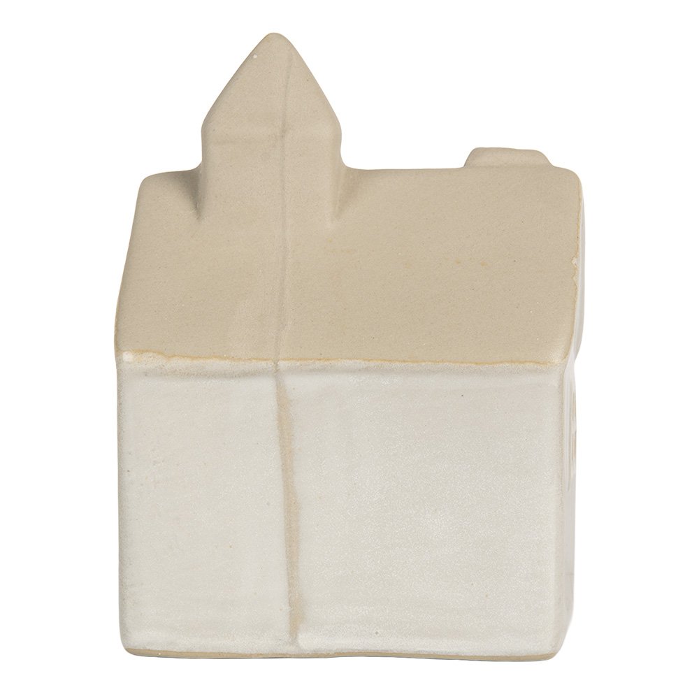 Beige decoratief LED huisje “Kerk” van Clayre & Eef met warm licht – sfeervolle kerstdecoratie voor vensterbank of interieur