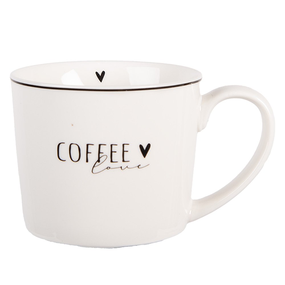 Clayre & Eef mok Coffee Love – koffiemok in wit en zwart met hartje voor gezellig koffiemoment
