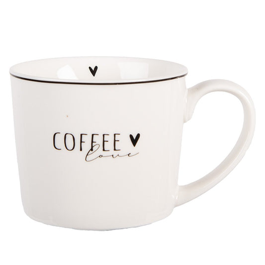 Clayre & Eef mok Coffee Love – koffiemok in wit en zwart met hartje voor gezellig koffiemoment