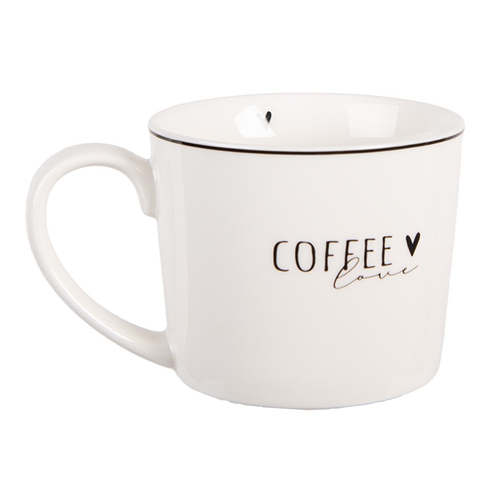 Clayre & Eef mok Coffee Love – koffiemok in wit en zwart met hartje voor gezellig koffiemoment