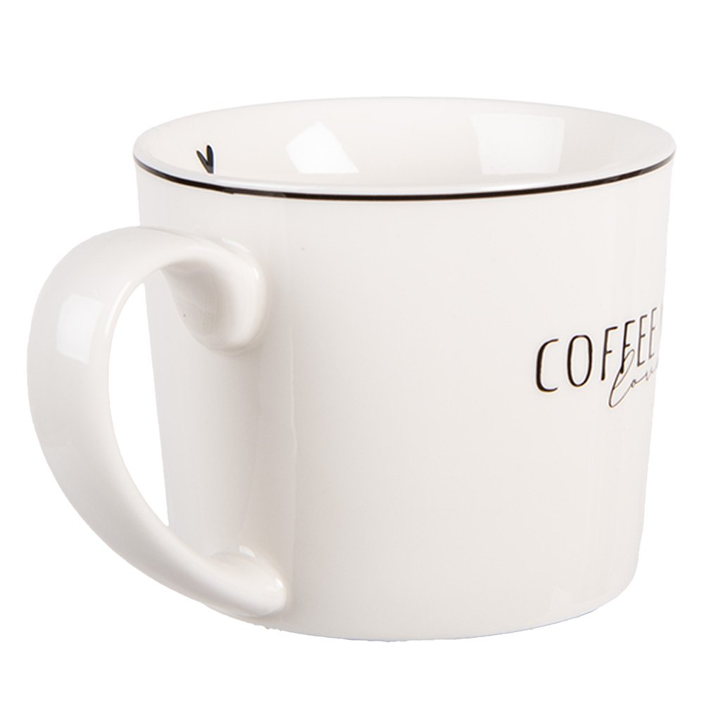 Clayre & Eef mok Coffee Love – koffiemok in wit en zwart met hartje voor gezellig koffiemoment