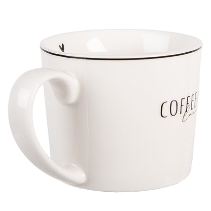 Clayre & Eef mok Coffee Love – koffiemok in wit en zwart met hartje voor gezellig koffiemoment