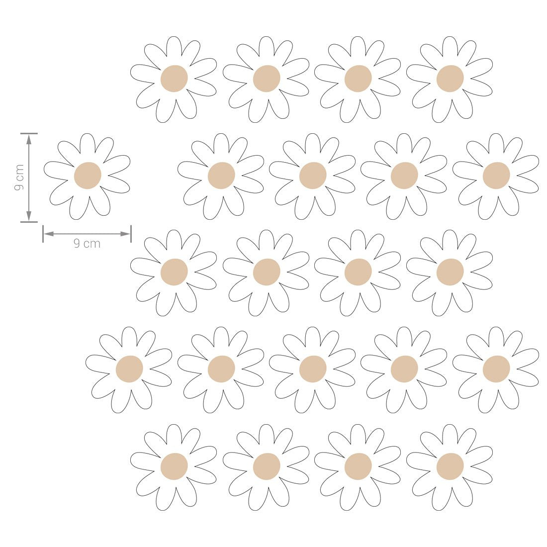 Muurstickers met witte en gele madeliefjes, ideaal voor de kinderkamer, babykamer of meisjeskamer.