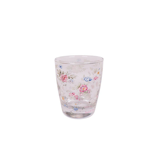 Vooraanzicht van het English Garden drinkglas met bloemenprint tegen een witte achtergrond.