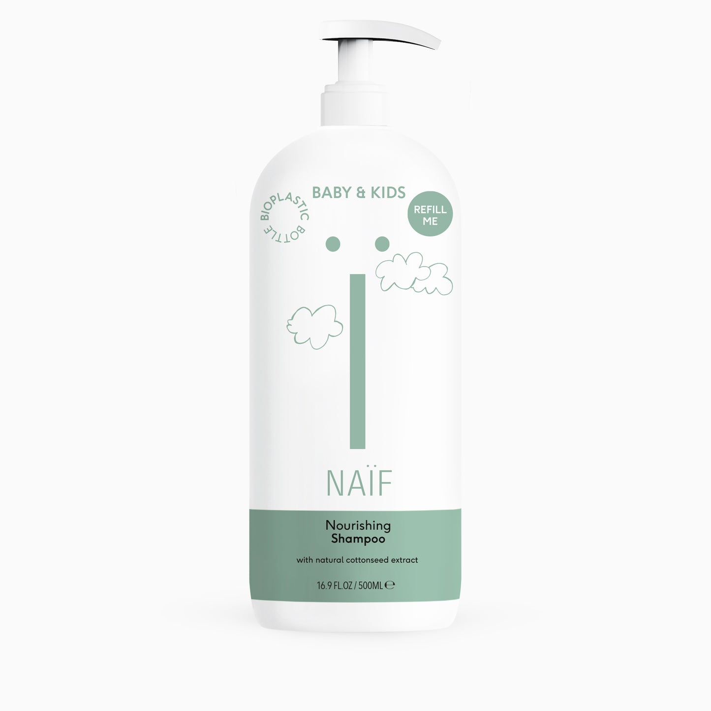 Naïf Voedende Shampoo voor Baby & Kids 500ml, natuurlijke ingrediënten, kokosolie, katoenzaadolie, zachte shampoo voor baby's en kinderen